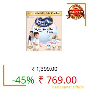 MamyPoko Pants Skin Breathe Care | Baby Diapers XXL Size (XXL) | 34 Count | 15-25Kgs | Half Skin Touch Airy Sheet | 3X Breathable | Derma Tested