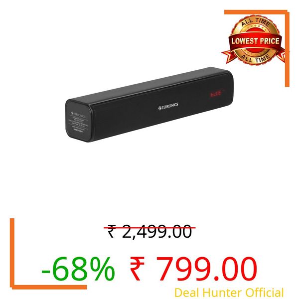 ZEBRONICS Zeb-Vita Plus Mini 16W Soundbar Supporting LED Display, USB, SD Card, AUX, FM, TWS & Call Function (Black)