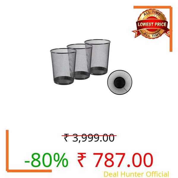 GoodWill Tech Open-Top Cylindrical Metal Mesh Recycling Dustbins- Waste Basket for Home/Office/Coffee Shop/Hotel Non-Toxic - Black (Set of 3, Small (9L))