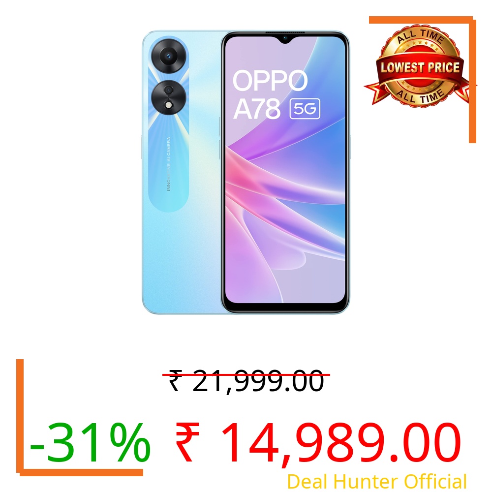 Oppo A78 5G (Glowing Blue, 8GB RAM, 128 Storage) | 5000 mAh Battery with 33W SUPERVOOC Charger| 50MP AI Camera | 90Hz Refresh Rate | with No Cost EMI/Additional Exchange Offers
