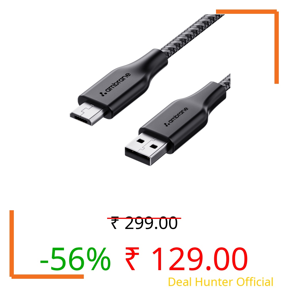 Ambrane Unbreakable 60W / 3A Fast Charging 1.5m Braided Micro USB Cable for Smartphones, Tablets, Laptops & Other Micro USB Devices, 480Mbps Data Sync, Quick Charge 3.0 (RCM15, Black)