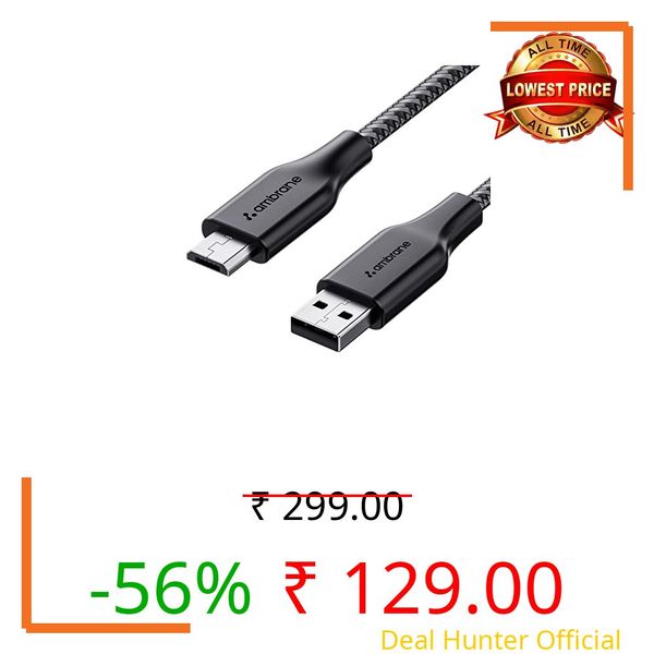 Ambrane Unbreakable 60W / 3A Fast Charging 1.5m Braided Micro USB Cable for Smartphones, Tablets, Laptops & Other Micro USB Devices, 480Mbps Data Sync, Quick Charge 3.0 (RCM15, Black)