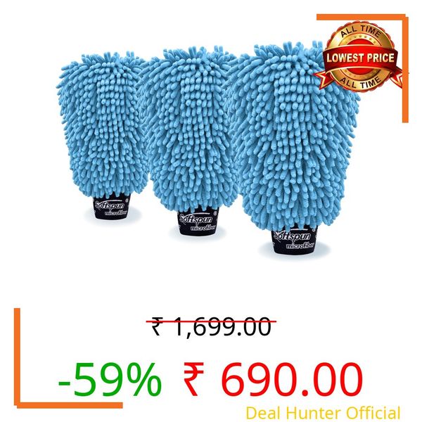 SOFTSPUN Microfiber Double Side Chenille Mitt, 3 Piece Set 1700 GSM Sky Blue. Multi-Purpose Super Absorbent and Perfect Wash Clean with Lint-Scratch Free Cars, Window, Kitchen, Home Dusting!