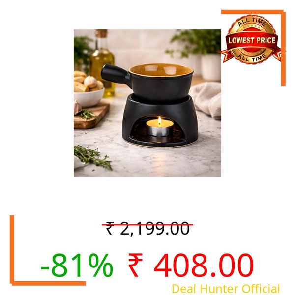 Pure Source India Ceramic Fondue Burner, Aroma Burner Ceramic Oil Diffuser, Home Bedroom Decor Christmas Housewarming Gift, Black