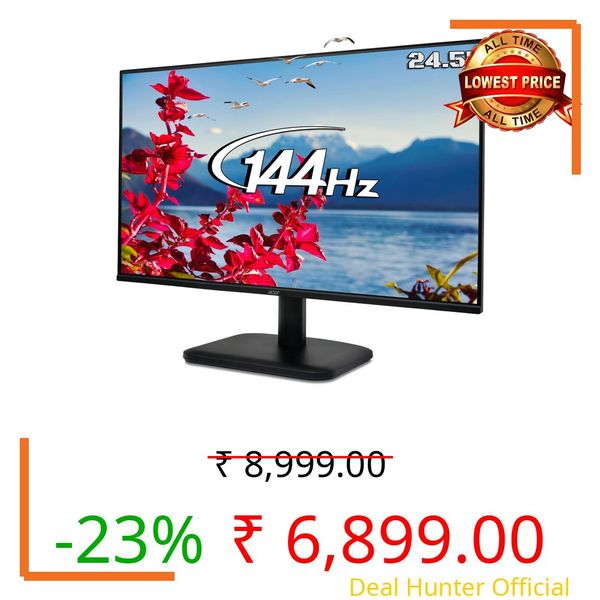 acer EK251Q P6 24.5 Inch Full HD IPS LED Monitor | 144Hz Refresh Rate | 1ms VRB | AMD FreeSync | ZeroFrame Design | sRGB 99% | Flicker-Less & BlueLightShield | HDMI & VGA | Tilt Adjustable, Black