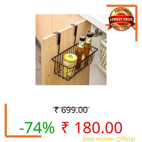 Go Hooked Hanging Storage Basket, Cabinet Door Organiser, Over Door Kitchen Cabinet Storage Basket Rack Holder Hanging Organiser (Black, Pack of 1 Pc)(Mild Steel)