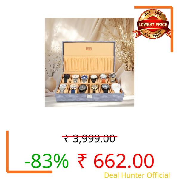 LEDO Polyurethane Watch Case Box Organizer for men & women in Blue & cream Color 12 slots of Watches