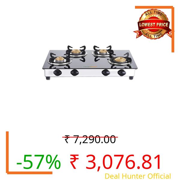 Greenchef NEXA 4 Burner Glass top Gas stove, ISI certified (4 Burner) Manual, Black