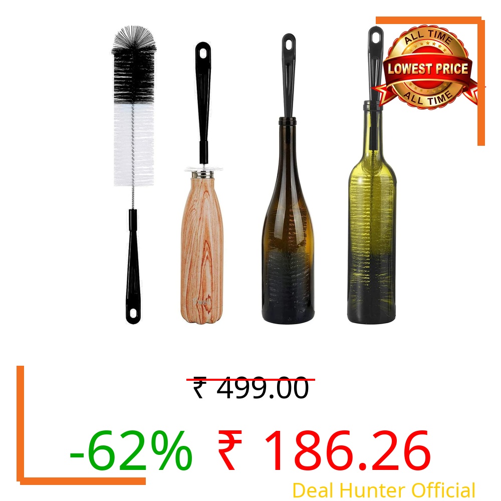 ALINK Plastic Handle 16in Extra Long Black Bottle Cleaning Brush Cleaner for Washing Narrow Neck Beer, Wine, Thermos, Carafe, Yeti, Brewing Bottles