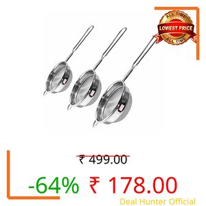 TIARA - 3PC Max Tea Strainer, Coffee Strainer, Chai Channi, Tea Filter, Juice and Oil Strainer Stainless Steel Strainer 7cm, 8cm, 9cm Diameter (304 Steel Food Grade Mesh)