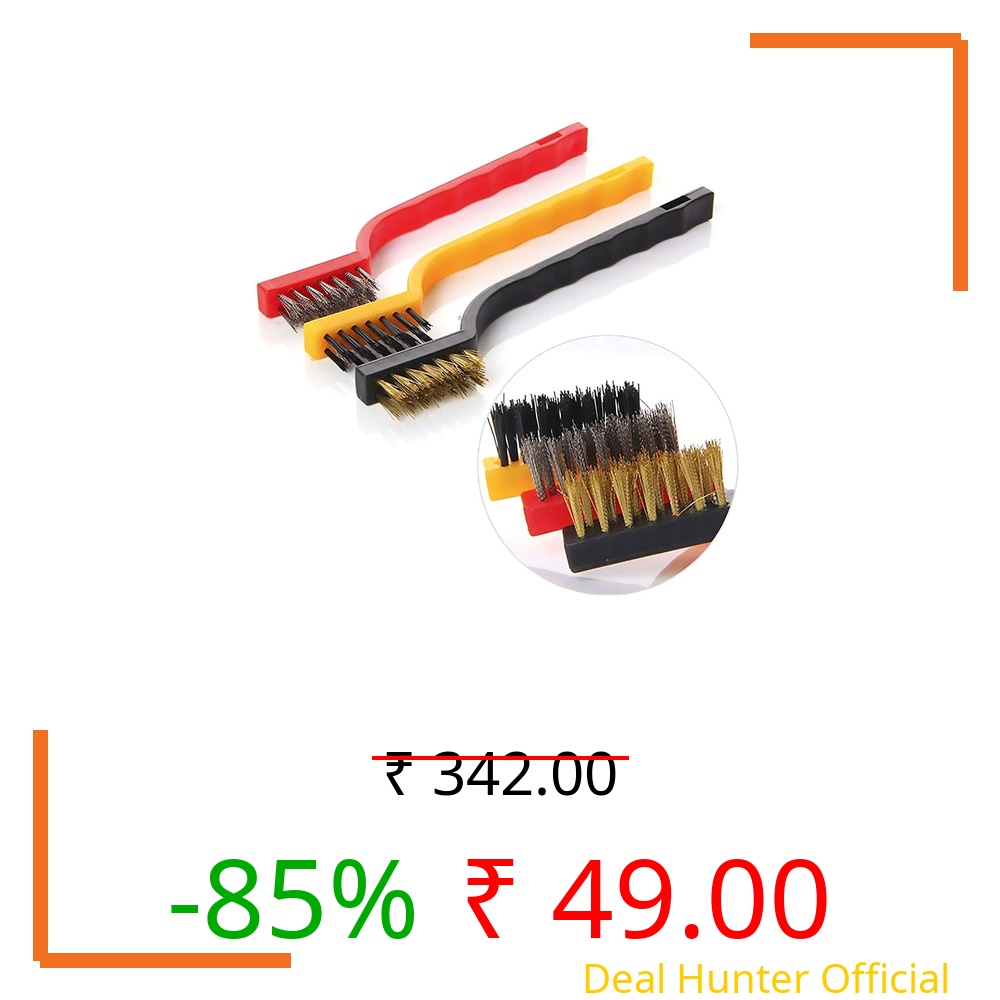 Garden Of Arts Set of 3 Pc Mini Wire Brush Cleaning Tool Kit Brass, Nylon, Stainless Steel Bristles, Gas Cleaning Brushes Iron Nylon Copper Wire for Car Kitchen Gas Stove Cleaning Tool