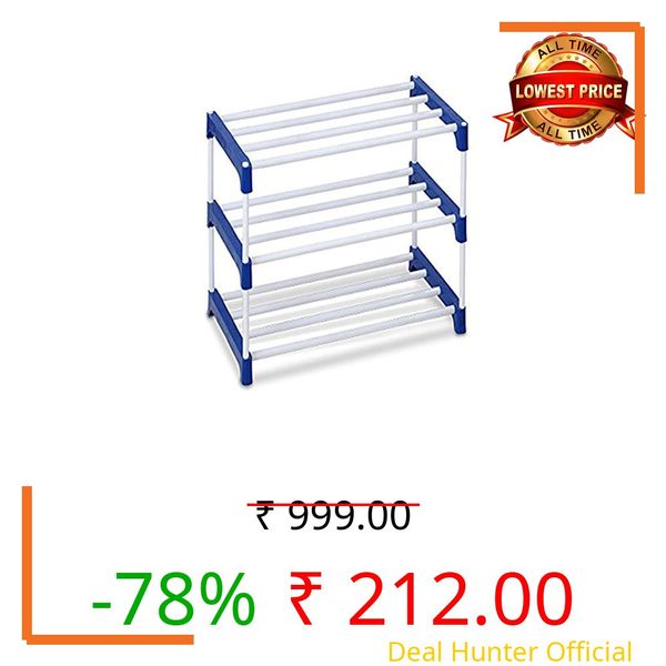 Ebee 6 Pairs Plastic Shoe Rack (Blue, 3 Shelves)