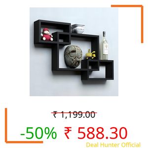 Dime Store Interlock Engineered Wood Wall Mount Wall Shelf for Living Room and Home Wall Decor Items (Set of 3, Black)