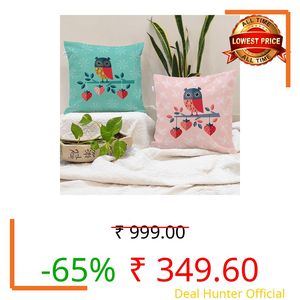 STITCHNEST Set of 5 Polycotton Cushion Covers – 24x24 Inches – Cute Owl & Heart Print in Pink & Teal – Fun and Whimsical Cushion Covers for Kids Room, Sofa & Home Decor