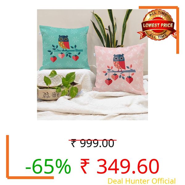 STITCHNEST Set of 5 Polycotton Cushion Covers – 24x24 Inches – Cute Owl & Heart Print in Pink & Teal – Fun and Whimsical Cushion Covers for Kids Room, Sofa & Home Decor