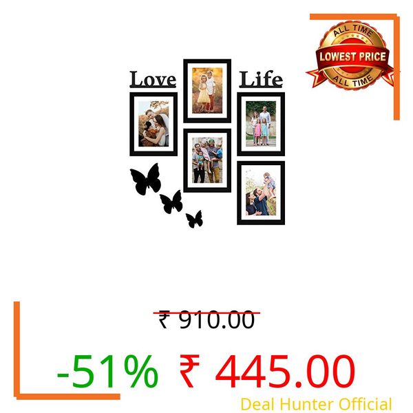 Amazon Brand - Solimo Set of 5 Photo Frames (6 X 8 Inch - 5) With Mount Paper & Love Life & 3 Butterfry Plaques.