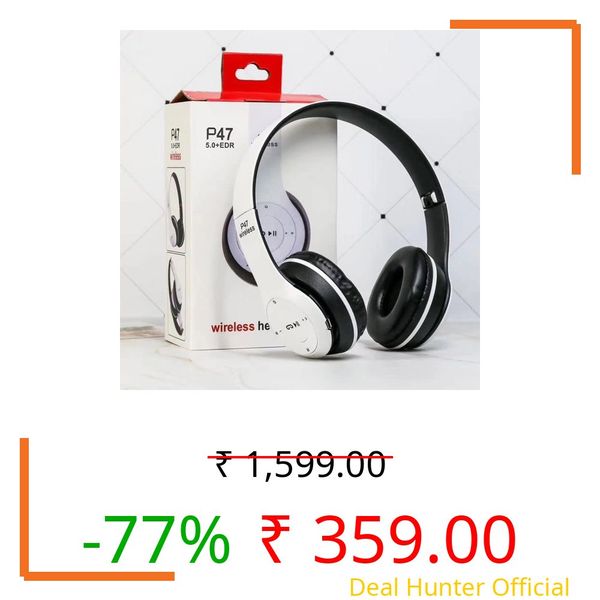 icall P47 Wireless Over Ear Active Noise Thunder Bass Headphone Bluetooth Headset (White, On The Ear)