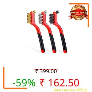 Lavaxon Wire Brush Set 3Pcs - Nylon/Brass/Stainless Steel Bristles with Curved Handle Grip for Rust, Dirt & Paint Scrubbing with Deep Cleaning ââ‚¬â€œ 7 Inches (Red)