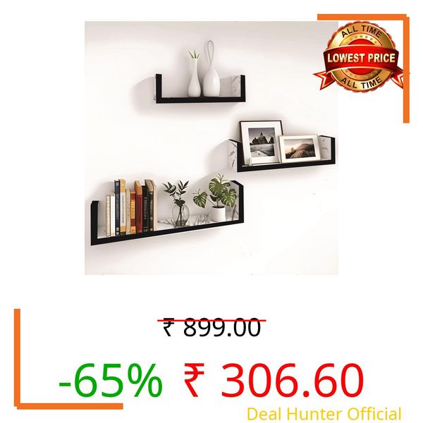 Dime Store Engineered Wood Glossy Wall Mount Floating Hanging Rack Display Shelf for Room Wall and Home Decor Items and Storage Organizer (Standard, White), Set of 1