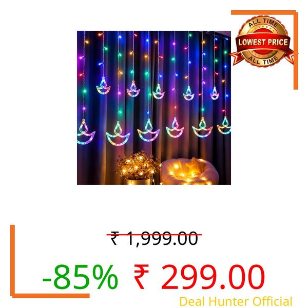 Desidiya® 12 Diya Multicolor LED Curtain String Light for Diwali Decoration Waterproof Hanging Diyas, 8 Flashing Modes, Indoor Outdoor Decorative Lighting for Home Décor