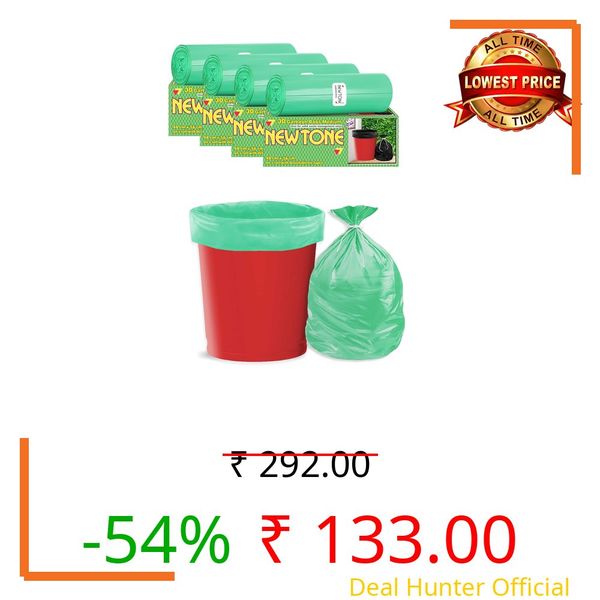 Newtone Garbage Bags | Medium 19 x 21 Inches | 120 Bags (30 Bags X 4 Rolls) | Dustbin/Trash bin | Box Packing | (Green) - Perforated Box for Easy Dispensing