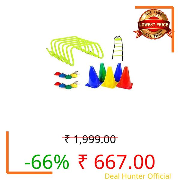 bharat New Combo Of Agility Ladder 4 M With 10 Rungs; 6 Marker Cones (6-Inch), Multicolour Saucer Cones Set Of 20 And Agility Hurdles 6 Inch 6 Pcs