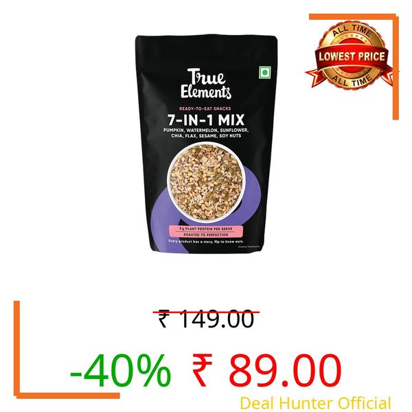 True Elements 7 in 1 Super Seeds & Nut Mix 125g - Pumpkin, Watermelon, Sunflower, Flax, Sesame, Chia Seeds & Soynuts | Mixed Seeds for Eating | Roasted Nuts | Healthy Snacks