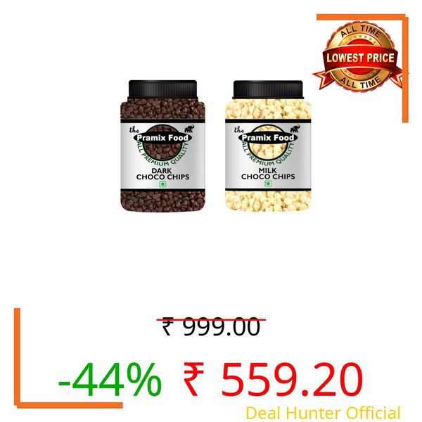 Pramix Premium Dark & White Chocolate Chips 1 Kg | Choco Chips for Cake Decoration, Cookies, Brownies, Muffins, Overnight Oats, Ice Creams & Dessert | Ideal for Baking & Garnishing