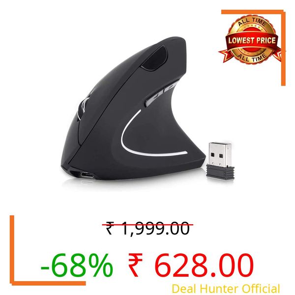 DQST Rechargeable Ergonomic Wireless Mouse, 2.4Ghz Optical Vertical Mouse with 3 Adjustable DPIs, 6 Buttons Design with USB Receiver, Compatible with Windows and Mac System(Black)