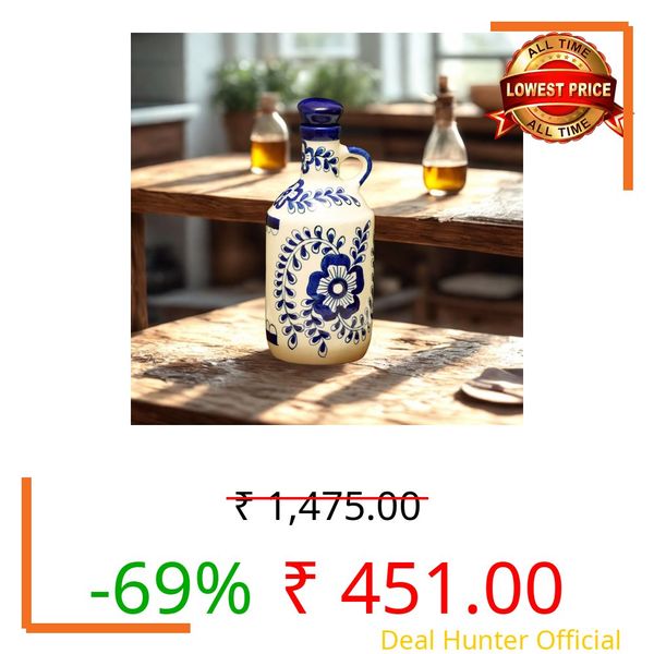 Freakway Ceramic Blue Floral Art 1000 ml Oil Dispenser for Kitchen, Oil Bottle, Oil Sprayer, Vinegar Bottle,/100% Food & Microwave Safe| Ideal Gifting and for kitchen
