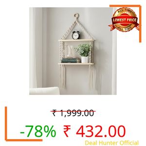 Decazone Macrame Wall Hanging Shelf Bohemian Designs Home Decor Pine Wooden Shelves and Cotton Cord (Bohemian)