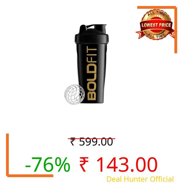Boldfit Bold Gym Shaker Bottle 700ml, Bottles For Protein Shake 100% Leakproof Guarantee Protein Shaker/Sipper, Ideal For Protein, Pre Workout And BCAAs & Water BPA Free Material,Plastic,Black