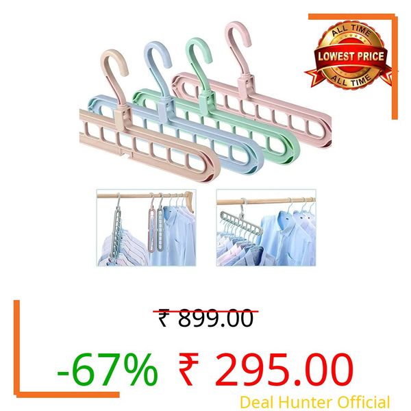 Stuber Pack of 6 Smart Hangers, Multifunctional Wardrobe Space Saver Folding Hangers with 360° Rotatable Hook, 9-Hole Closet Organizer for Clothes