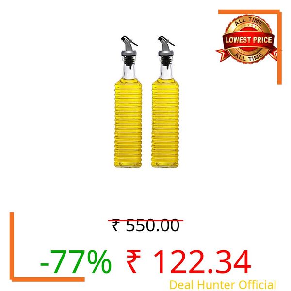 SIMPARTE Oil and Vinegar Cruet Seasoning for Dining Table Glass Bottle (2 Pcs_500 ML), Clear, Medium, Set of 2