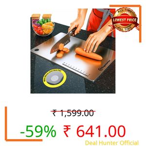 OrganizeMee Large Chopping Board Stainless Steel Metal Cutting Kitchen,Heavy Duty Choping-Board Vegetable, Meats vegitable Chopper Boards,Safe Durable with Anti-Skid Silicon Pad (Large)(36CM X 25CM)