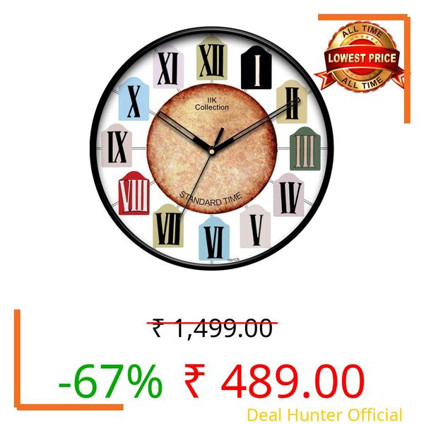 IIK COLLECTION 12-inch Plastic Designer Analogue Sweep Silent (No Tic-Tic Sound) Quartz Movement Round Wall Clock for Home, Wall Clock for Living Room, Bedroom, (30 cm x 30 cm x 6 cm)