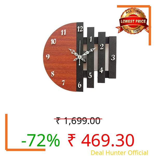 Unique Craft 3D Wooden Antique Analog Wall Clock for Home & Office Dcor (Brown & Black, 30.5 x 30.5 cm, Round)