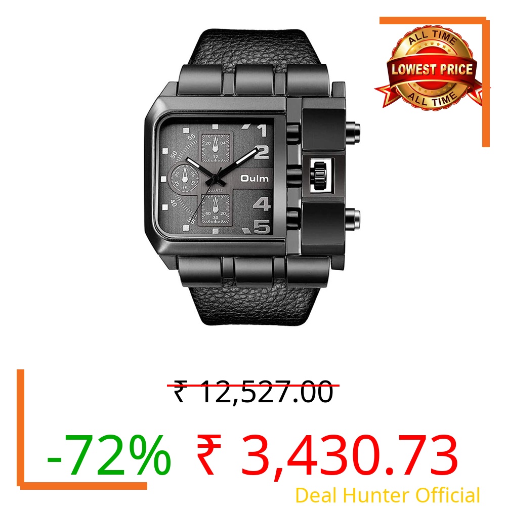 Large Dial Quartz Men's Watch Casual Leather Men's Watch Personality Square Watch (Black)