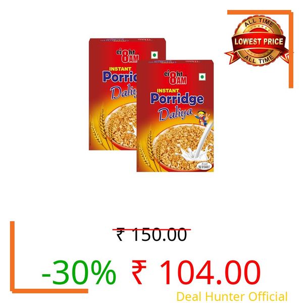 8:00 AM Instant Wheat Porridge (Dalia)|200g (Pack Of 2)|Rich In Protein & Fiber|Nutritious & Healthy Breakfast Cereals|Essential For Good Health|Natural Whole Wheat Daliya|Improves Digestion