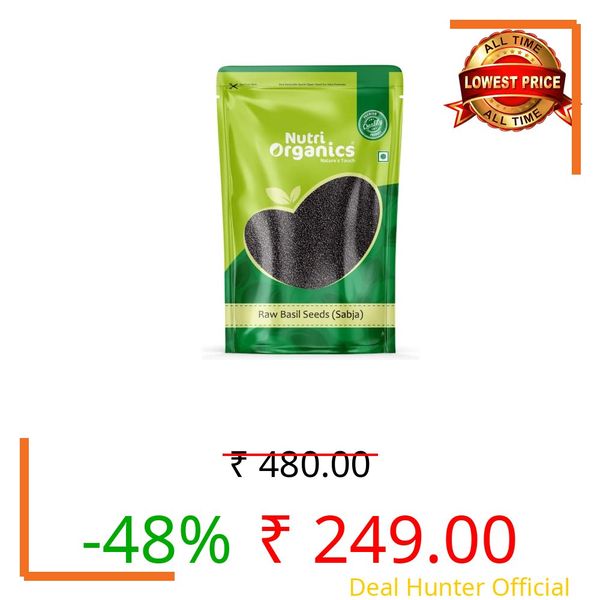 NutriOrganics Authentic Raw Basil Seeds(Sabja)-Immunity Booster,Fiber-Rich Superfood For Weight Loss 500G|Tukmariya Seeds