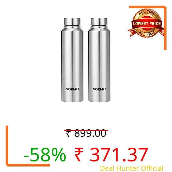 Amazon Brand - Solimo Stainless Steel Water Bottle, Set of 2, 1 L Each (Blitz)