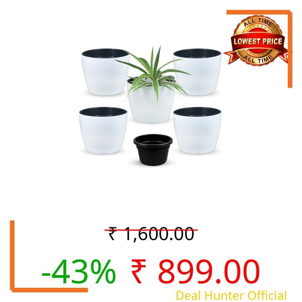 DOAP 10 inch Premium Indoor Plant Pots, Self Watering Planter, Flower Pot for Home & Garden- Pack of 5, Large Planters,White