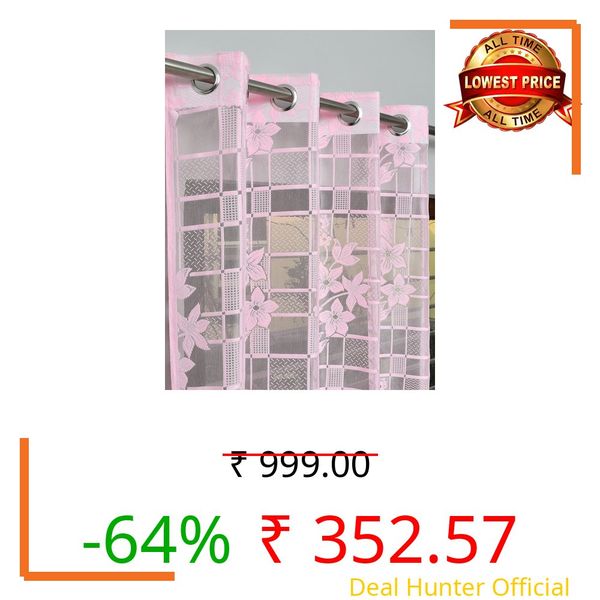 Galaxy Home Decor Sheer Transparent Net Floral Grommet Curtains for Window 6 Feet, Pack of 2, Pink