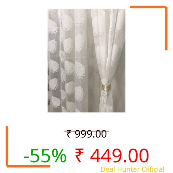 Galaxy Home Decor Sheer Transparent Net Curtains for Window 6 Feet, Pack of 2, White (White (Leaf), Window 6 Feet (2Pc))