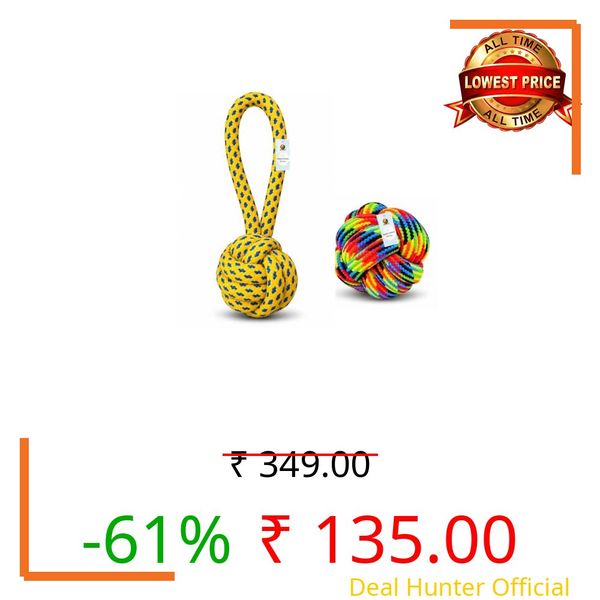 Foodie Puppies Durable Cotton Rope Chew Toy Combo - Handle Ball Rope - Cotton Ball Rope (Color May Vary) | Chewing, Teething, and Training for Small to Medium Size Dogs and Puppies