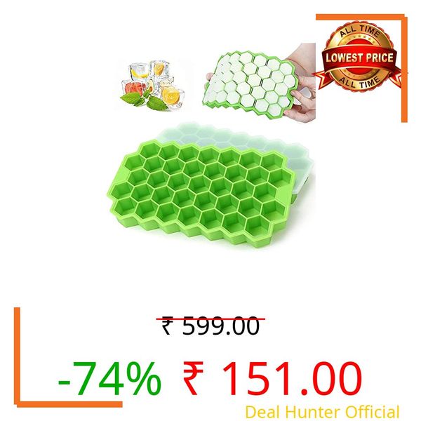 SAMEZONE Flexible Silicone Honeycomb 37 Cavity Ice Cube Trays for Freezer with Lid Silicone Ice Cube Tray with Lid Moulds Small Cubes Whiskey Fridge Bar Soft Ice Cube Tray (Multicolor Pack of 1)