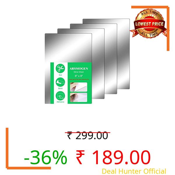ARSMOGEN 4 Pieces Flexible Cut to Size Mirror Sheet 6" x 9", Self Adhesive Non Glass Mirror Stickers PETG Plastic Mirror
