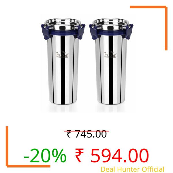 PDDFALCON EcoNxt Stainless Steel Tumbler/Glass Set with All-Steel Lid,100% Leakproof BIS Certified, Jindal Seal & Made in India Extra Clamp, Ideal for Gym, Travel (520ml Set of 2)