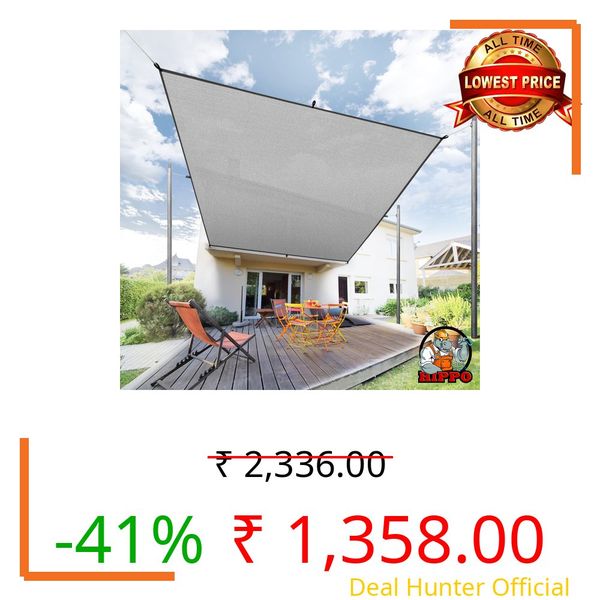 HIPPO Shade Sail with Polyester Band Affordable & Premium 150 GSM Sun Shade UV Block for Outdoor Car Parking (Grey, 9.5FTX16.5FT)