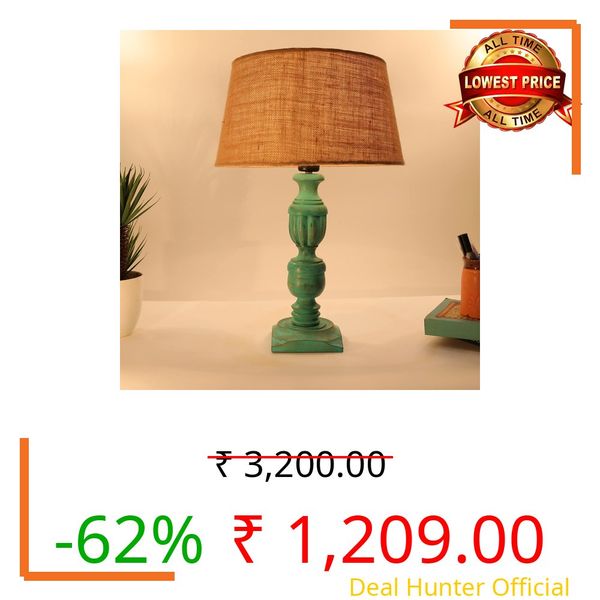 Homesake® Handcrafted Wooden Table Lamp for Living Room & Bedroom | Bedside Rustic Algae French Table Lamp with Fabric Jute Shade | Included Bulb | Decorative Wooden Night Lamp for Home Décor, Beige